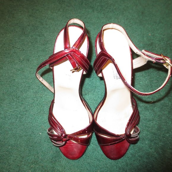 LAST CHANCE Vintage Made in ITALY Scarlet Red Quarter Strap High Heel Sandals - Picture 8 of 9